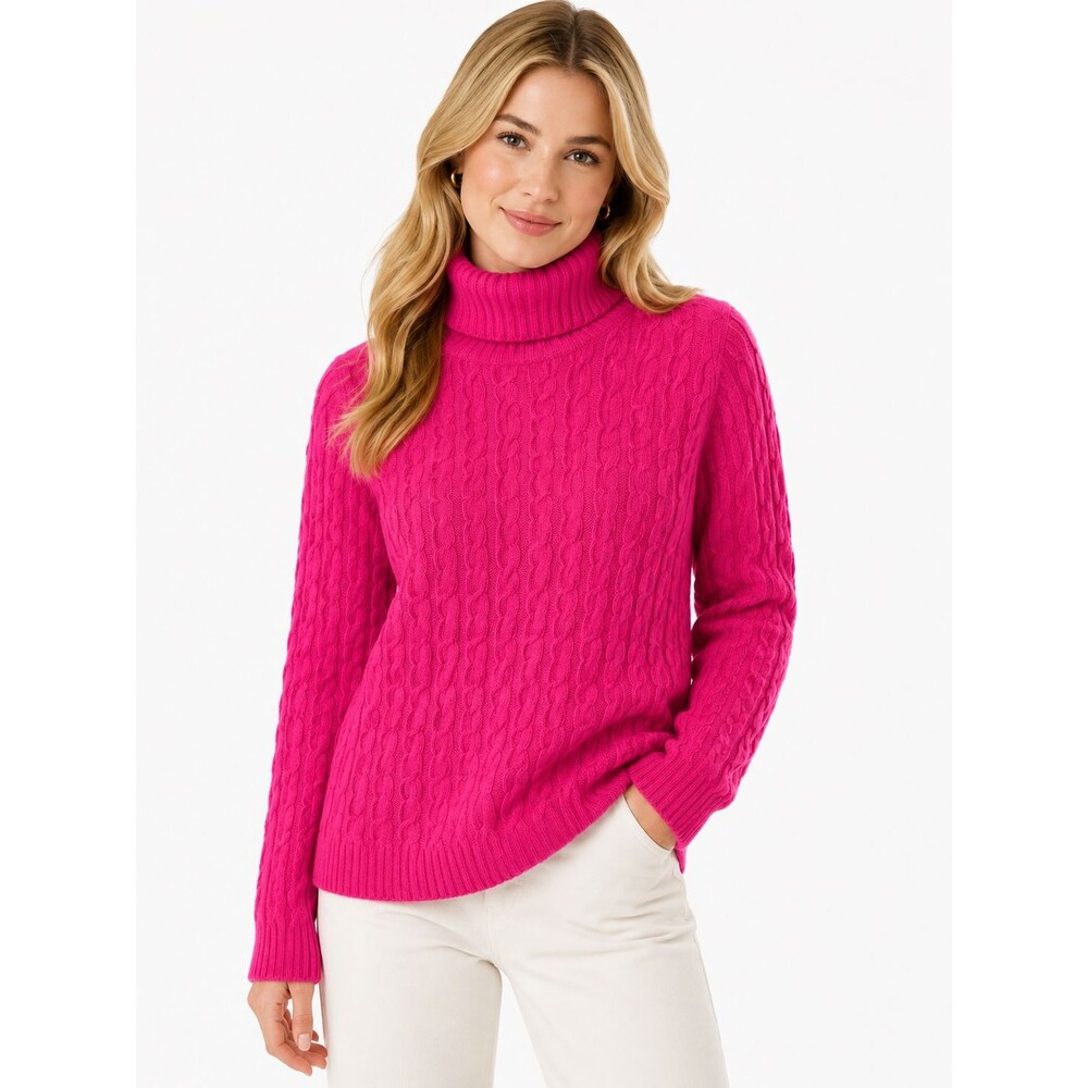 Sutton Studio Cashmere Turtleneck Sweater Size Medium Cable Knit Pink Preppy